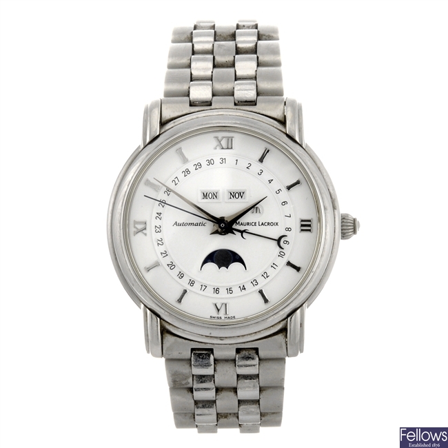 (2430) A stainless steel automatic gentleman's Maurice Lacroix bracelet watch with a Rado watch.