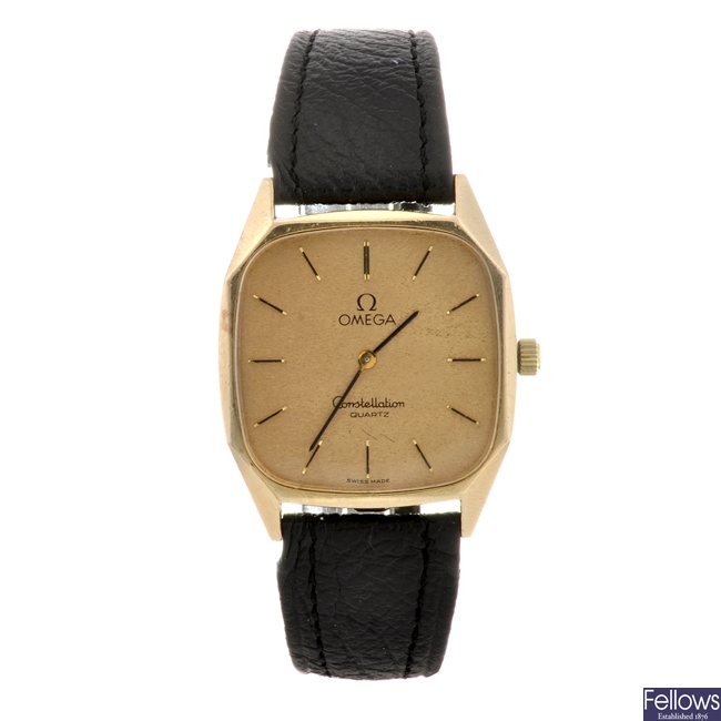(133097377) A 9k gold quartz gentleman's Omega Constellation wrist watch.