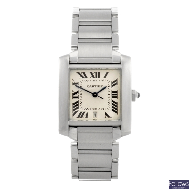 (808008617) A stainless steel automatic Cartier Tank Francaise bracelet watch.