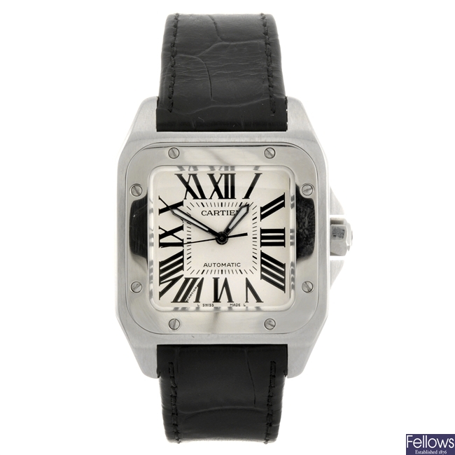 (131138610) A stainless steel automatic gentleman's Cartier Santos 100 wrist watch.