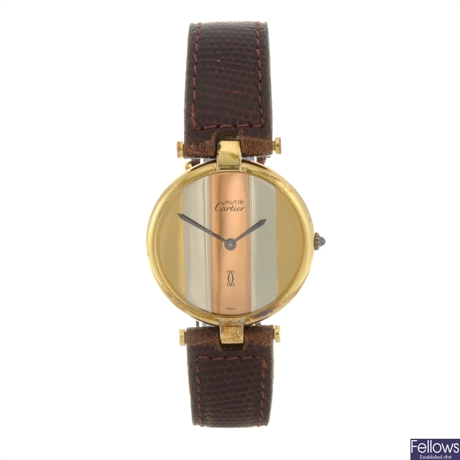 (85841) A gold plated quartz gentleman's Must De Cartier wrist watch.