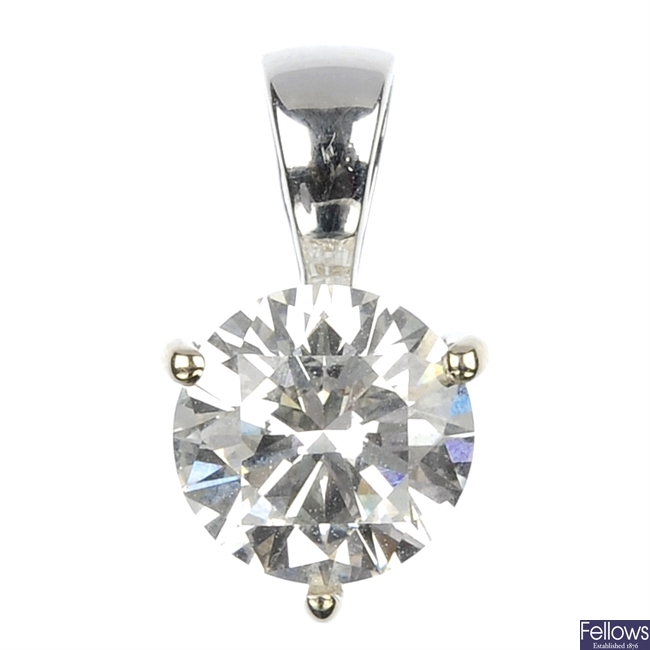 An 18ct gold diamond single-stone pendant, weighing 2.05cts.