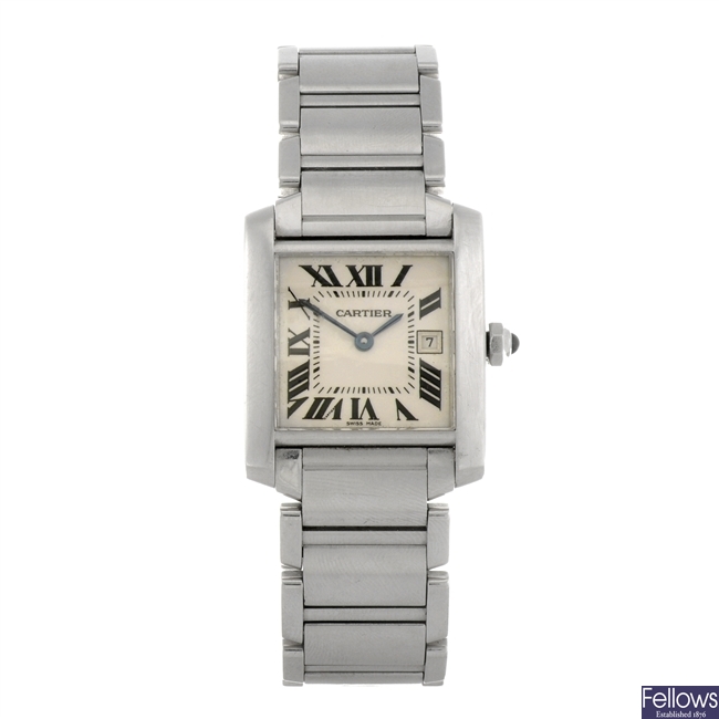 (13211) A stainless steel quartz Cartier Tank Francaise bracelet watch.