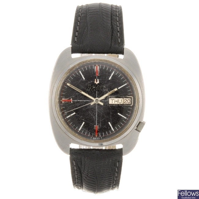 A stainless steel electronically controlled gentleman's Bulova Accutron wrist watch.