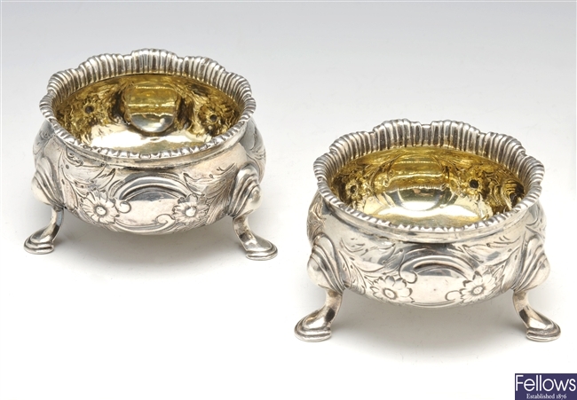 A pair of George II Scottish silver open salts.