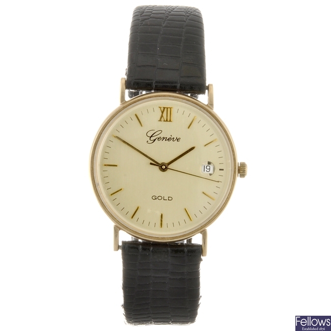 A 9ct gold quartz gentleman's Geneve wrist watch.