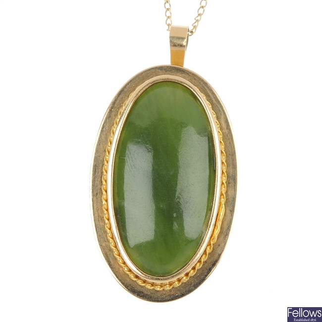 A jade single-stone pendant.