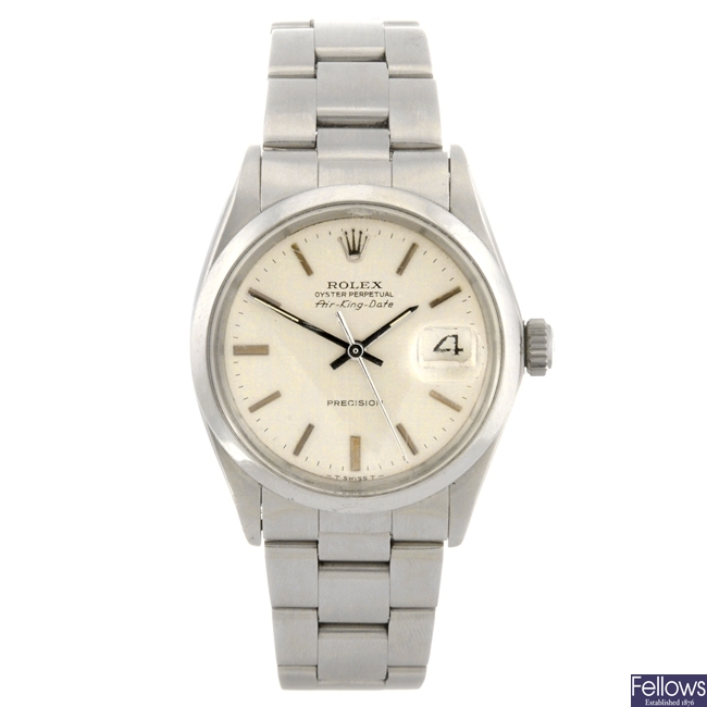 A stainless steel automatic gentleman's Rolex Oyster Perpetual Air-King Date bracelet watch.
