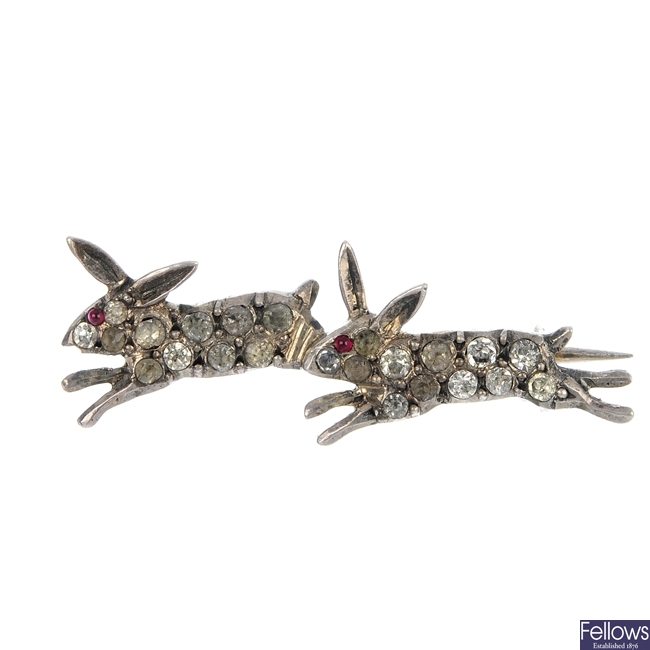 An early 20th century silver paste rabbit brooch.