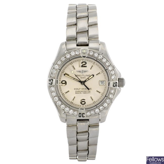 (86678) A stainless steel quartz lady's Breitling Aeromarine Colt Oceane SQ bracelet watch.