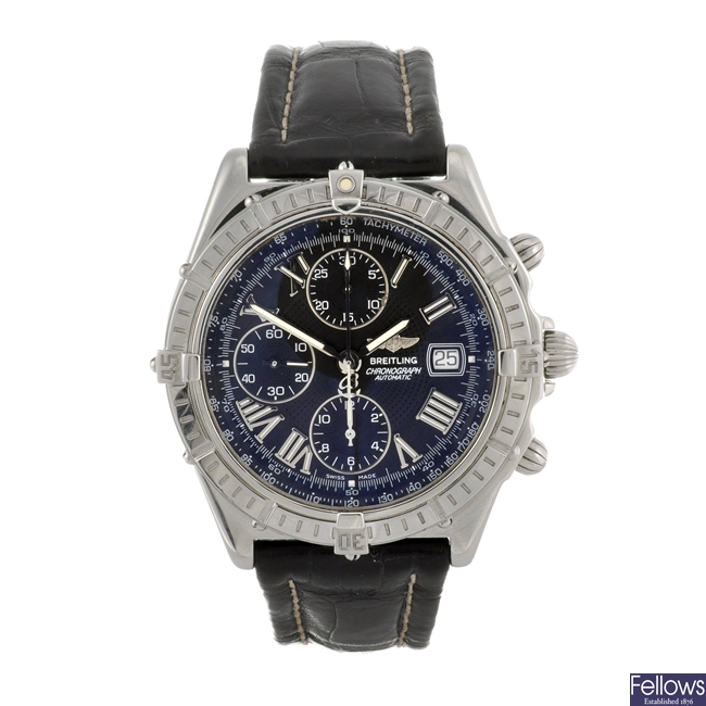 A stainless steel automatic gentleman's Breitling Windrider Crosswind chronograph wrist watch.