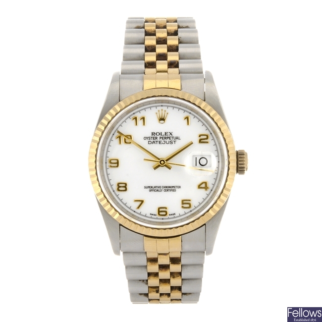 (907004211) A bi-metal automatic gentleman's Rolex Oyster Perpetual Datejust bracelet watch.
