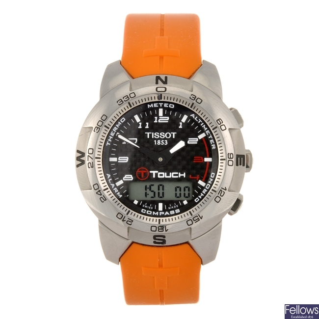(907003982) A titanium quartz gentleman's Tissot T-touch wrist watch.