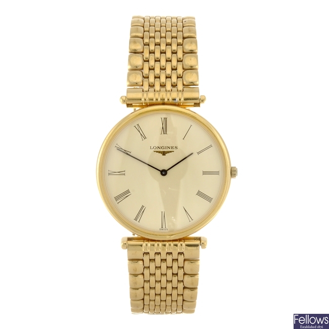 (925001204) A gold plated quartz gentleman's Longines La Grande Classique bracelet watch.