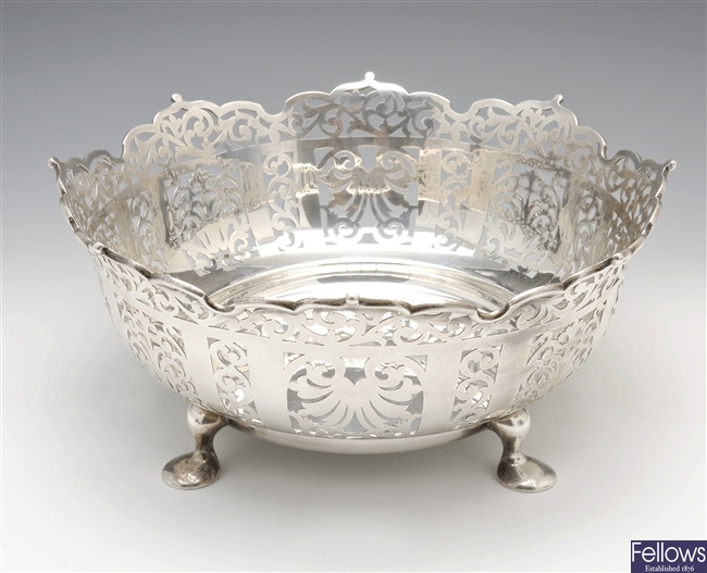 Edwardian large silver pierced bowl.