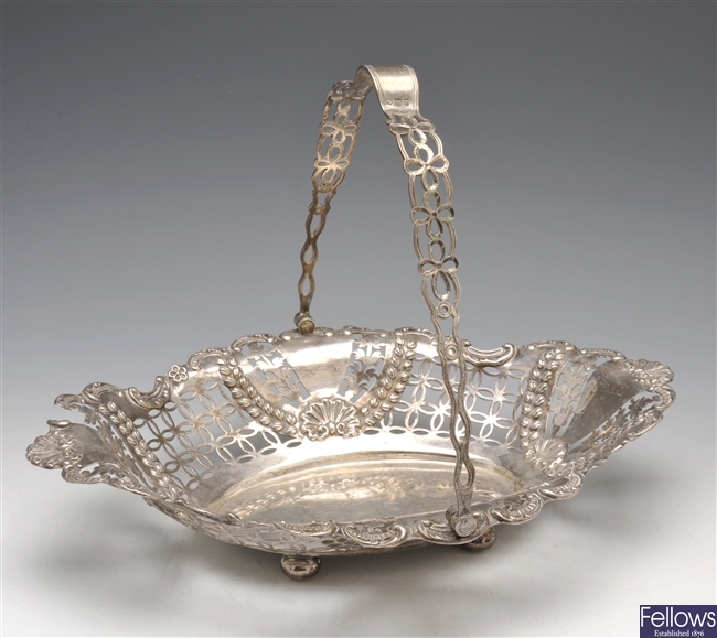 Victorian silver basket of oval form.