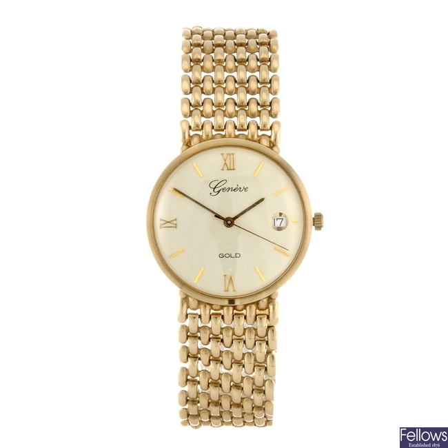 (703008589) A 9k gold quartz gentleman's Geneve bracelet watch.