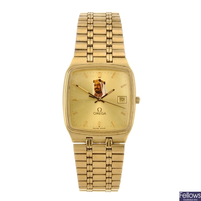 A gold plated quartz gentleman's Omega bracelet watch.