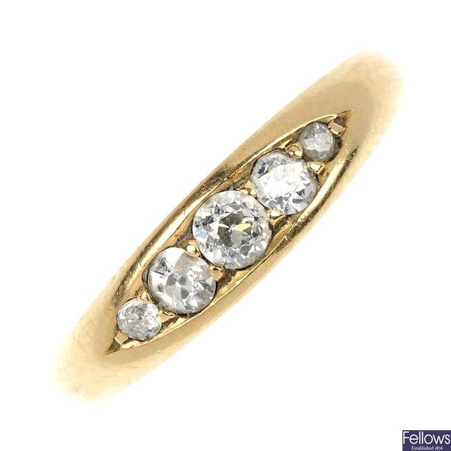 A late Victorian 18ct gold diamond band ring.