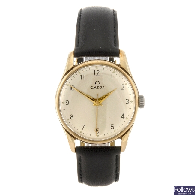 A 9ct gold manual wind gentleman's Omega wrist watch.