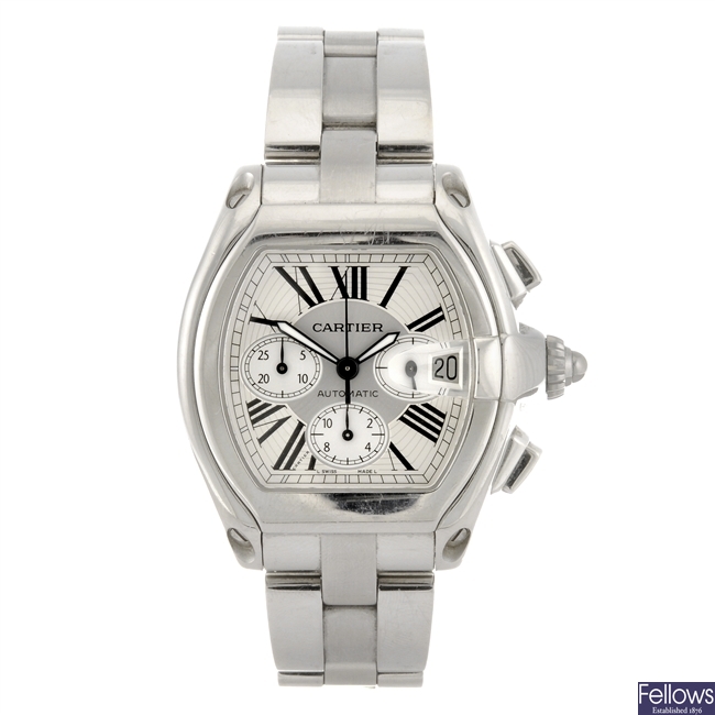 (119614-1-A) A stainless steel automatic chronograph Cartier Roadster bracelet watch.