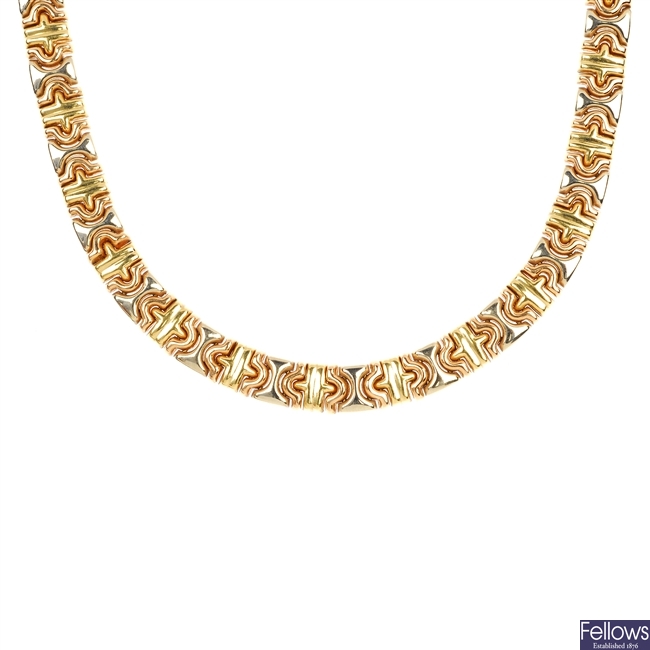 (118690-1-2-A) A fancy-link necklace and bracelet.