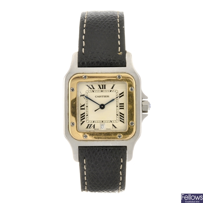 (526472-1-A) A bi-metal quartz gentleman's Cartier Santos wrist watch.