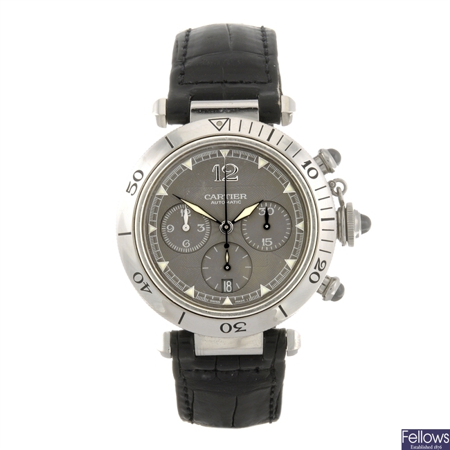 (526482-1-A) A stainless steel automatic chronograph gentleman's Cartier Pasha wrist watch.