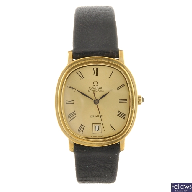 A gold plated automatic gentleman's Omega De Ville wrist watch.