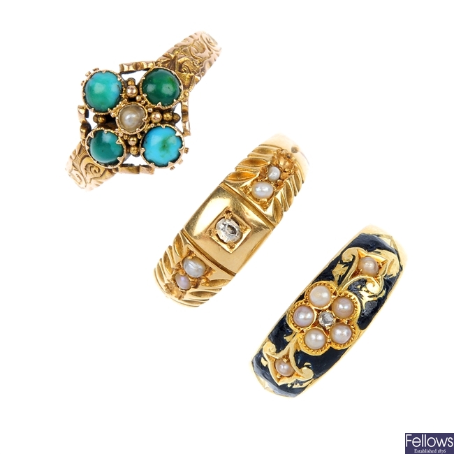 A selection of three late 19th century gold rings.