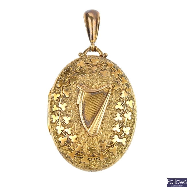 A late 19th century 9ct gold Irish-themed locket.