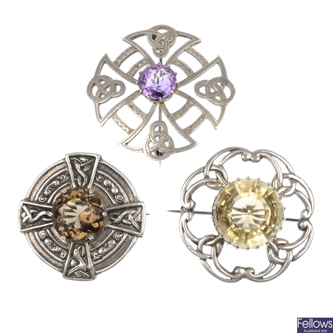 A selection of three Scottish silver brooches