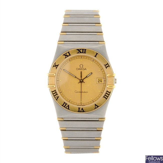 (902004205) A bi-metal quartz gentleman's Omega Constellation bracelet watch.