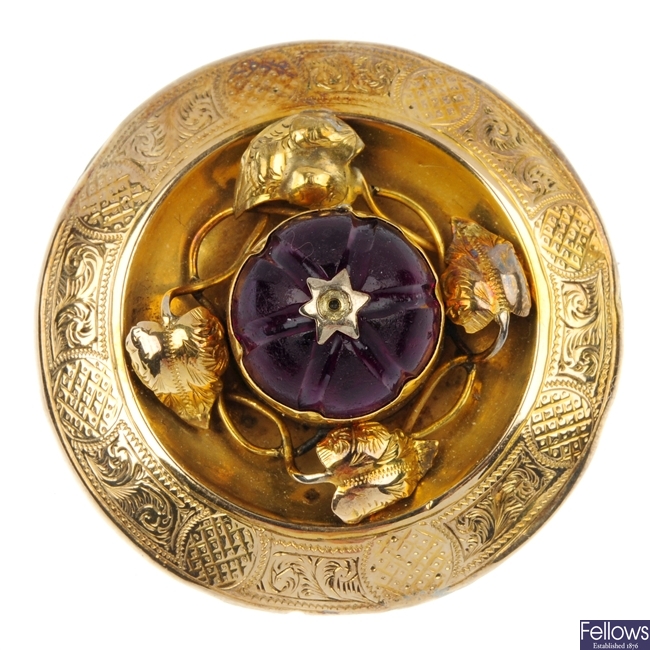 A late Victorian 15ct gold paste brooch, circa 1880.