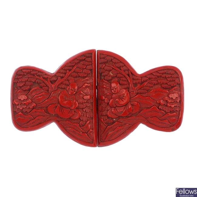 An early to mid 20th century Chinese cinnebar buckle.