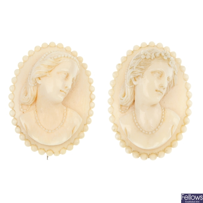 Two mid 19th century ivory cameos.