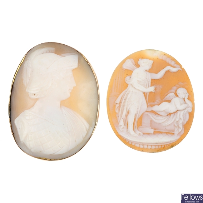 A selection of cameo's and a pietra dura panel.