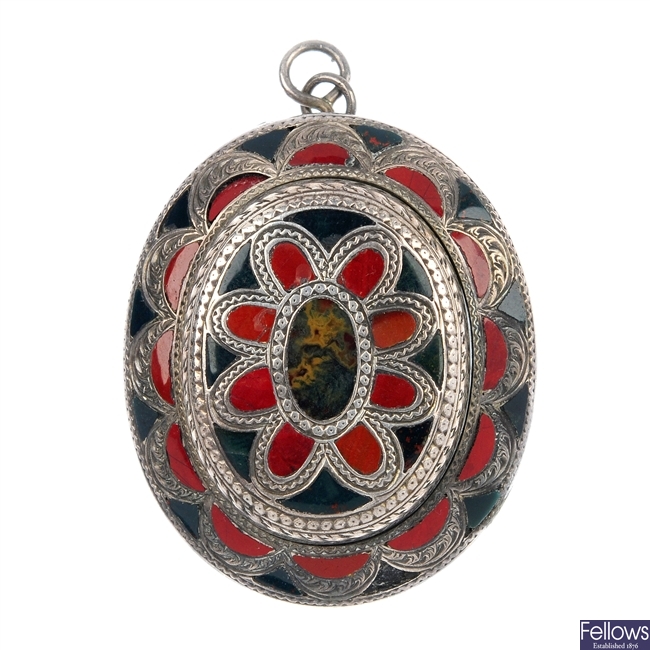 A late 19th century silver Scottish hardstone pendant.