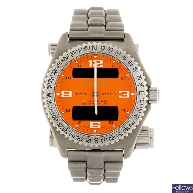 A titanium quartz gentleman's Breitling Emergency bracelet watch.