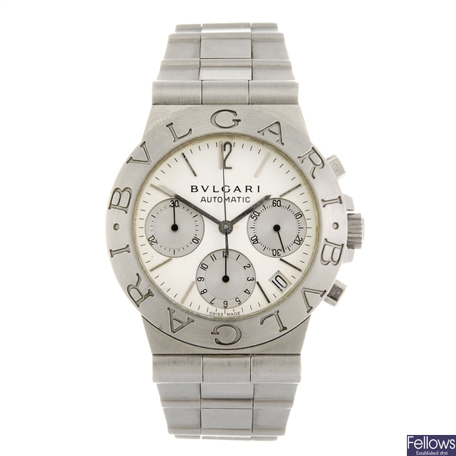 A stainless steel automatic chronograph gentleman's Bulgari Diagono bracelet watch.