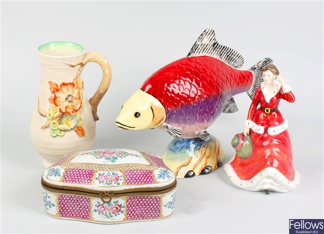 A Royal Doulton figurine, Clarice Cliff jug and other items
