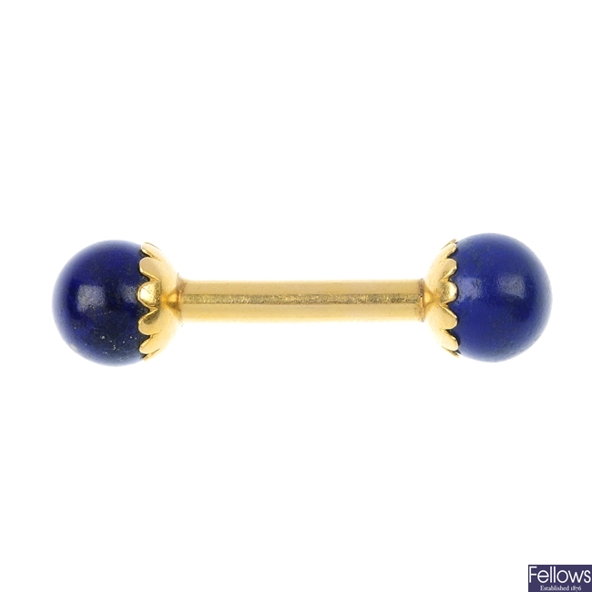 A late 19th century 18ct gold lapis lazuli brooch.