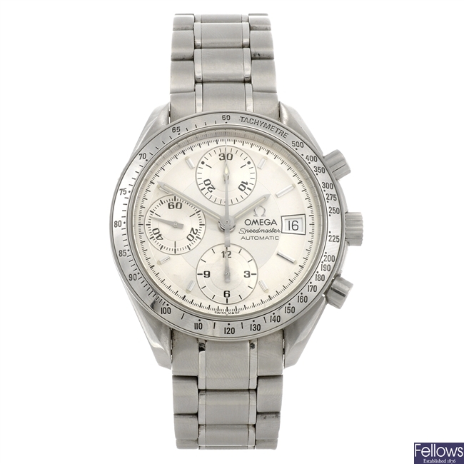 A stainless steel automatic chronograph gentleman's Omega Speedmaster bracelet watch.