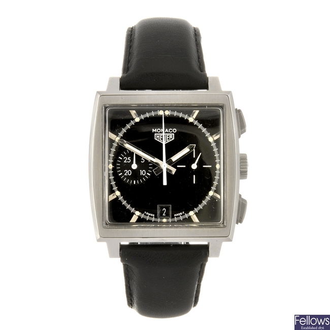 A stainless steel automatic gentleman's Heuer Monaco wrist watch.