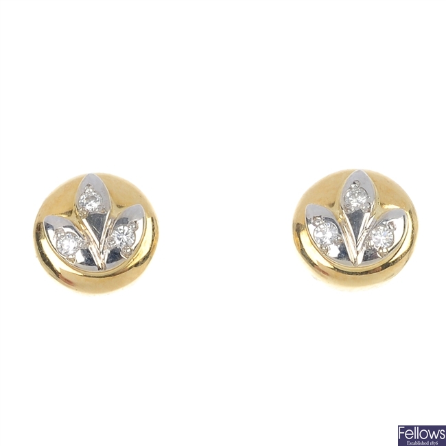 A pair of 18ct gold diamond ear studs. 