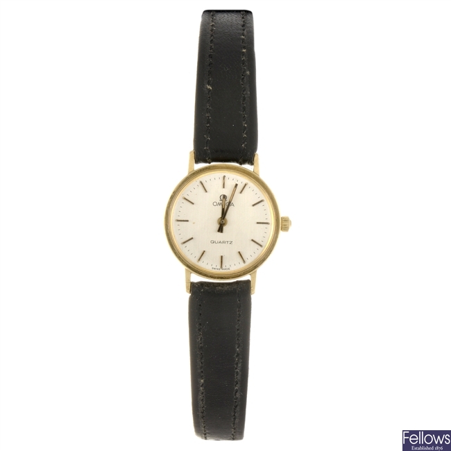 A 9K gold quartz lady's Omega wrist watch.