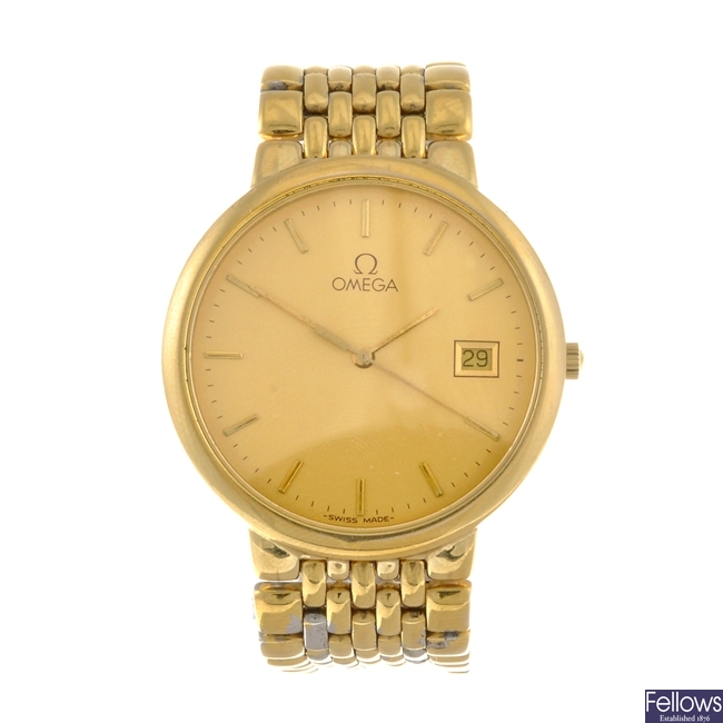 (119178853) A gold plated quartz gentleman's Omega bracelet watch.