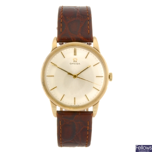 A 9ct gold manual wind gentleman's Omega wrist watch.