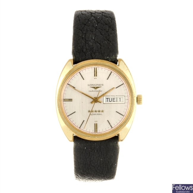 A gold plated automatic gentleman's Longines Admiral wrist watch.