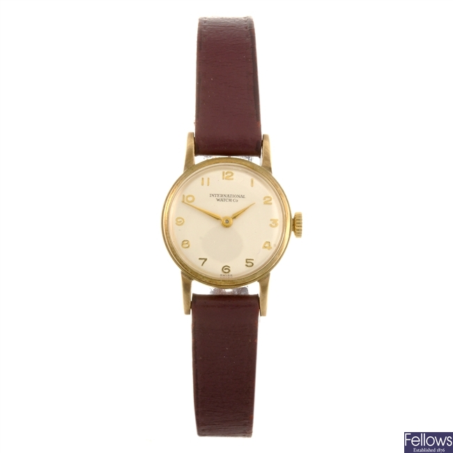 (5193) A 9ct gold manual wind lady's IWC wrist watch with a 14k gold gentleman's Elgin wrist watch.